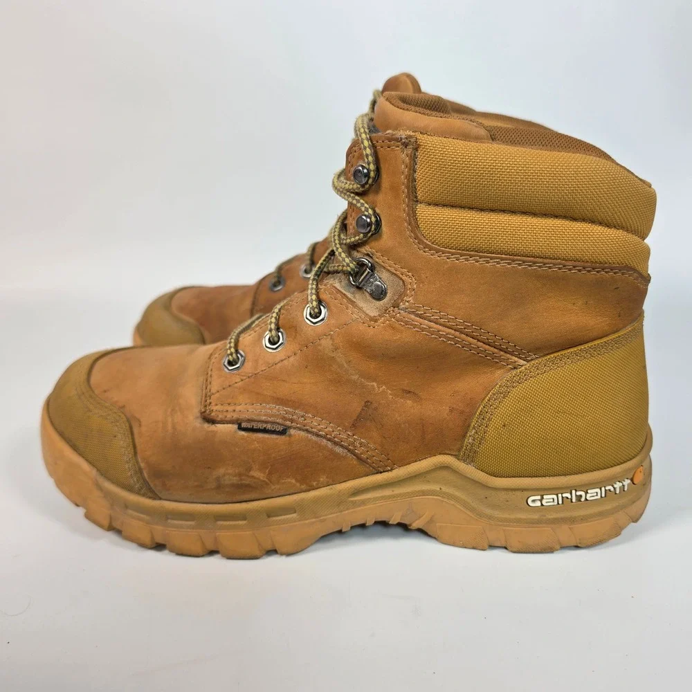 Carhartt Waterproof Work Boots Men's 12 Brown Leather Soft Toe Lace Up Workwear